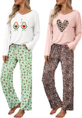 Ekouaer Womens 2 Pack Pajama Set V Neck Long Sleeve - Soft