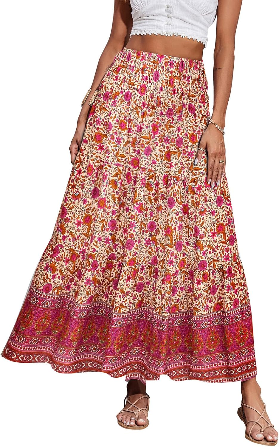 CFLONGE Summer Maxi Skirts for Women - Trendy Floral A Line