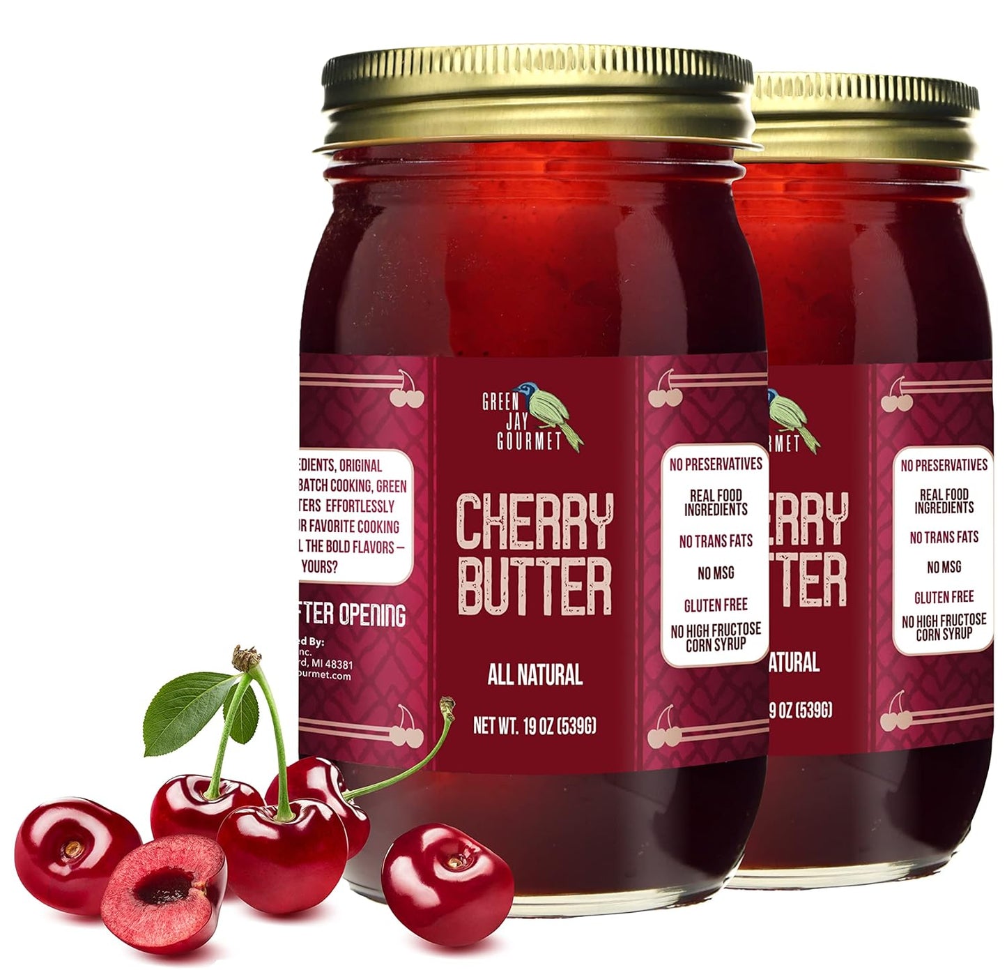 Green Jay Gourmet Cherry Butter - All-Natural Fruit Spread