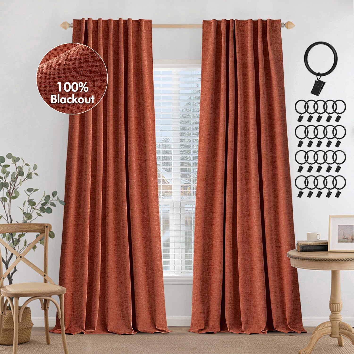 MIULEE Terracotta Blackout Curtains for Bedroom 84 inches Long