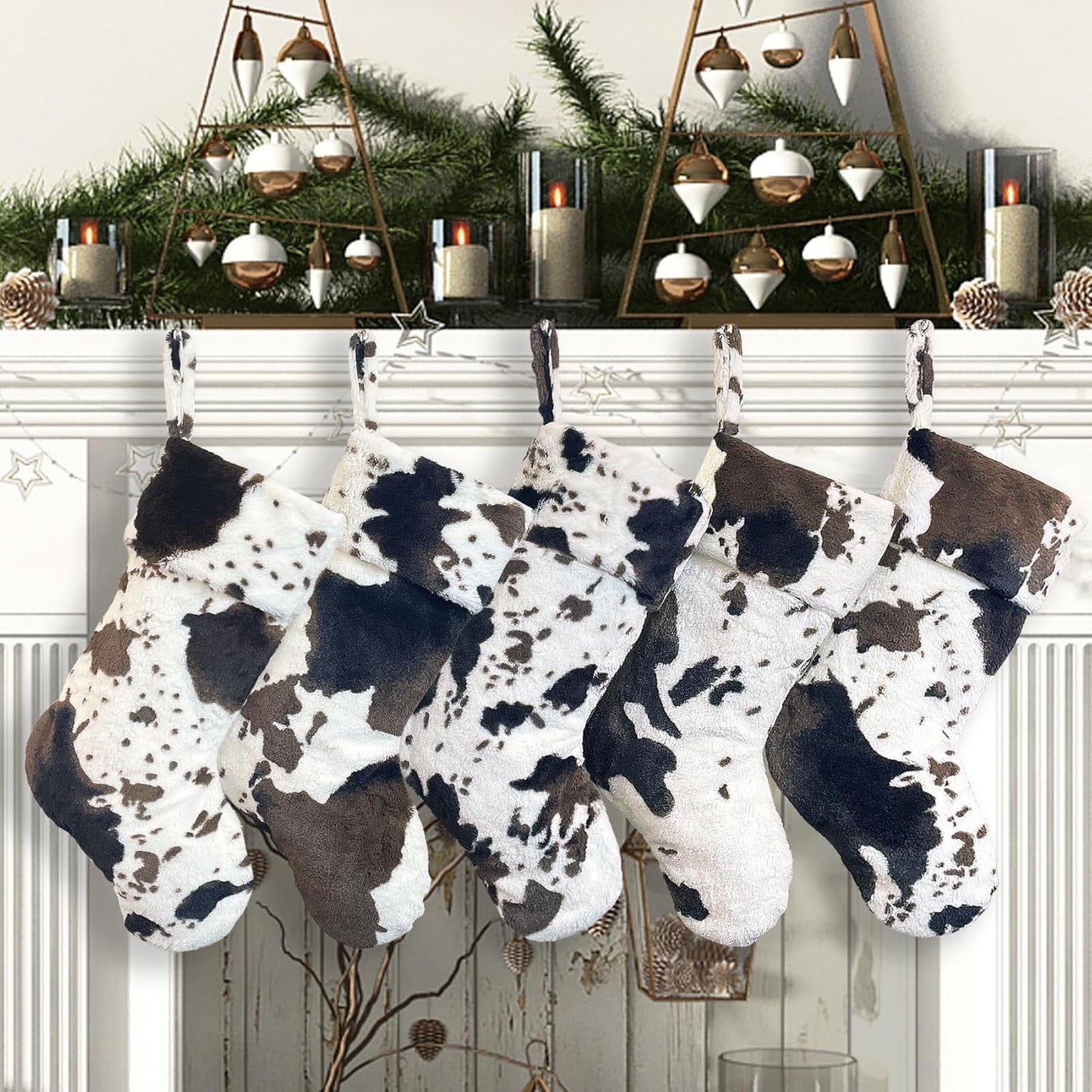Elegant Christmas Stockings 5 Pack Cow Design for Holiday Cheer