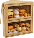 Corner Bread Box Extra Large Bamboo Double Layer - Black Natural