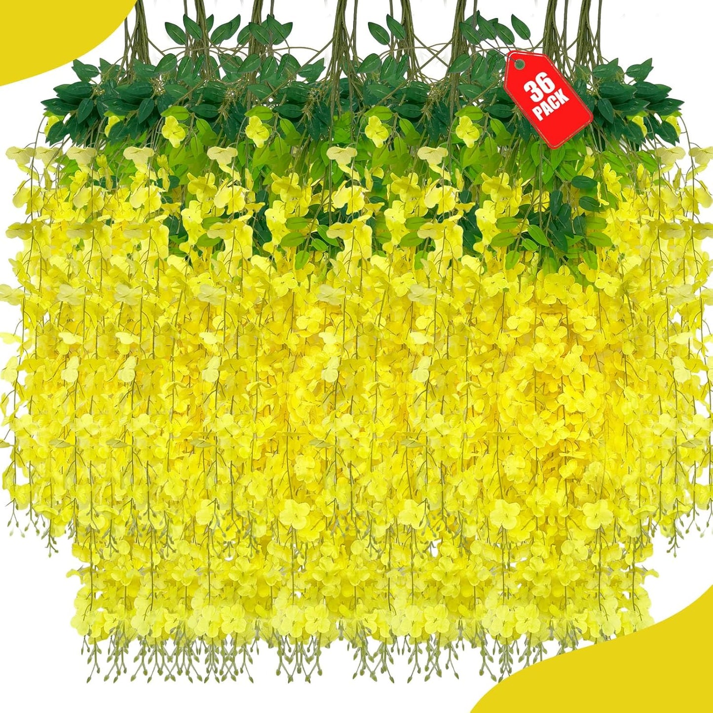 36 Pack Yellow Wisteria Hanging Flowers for Vibrant Decor