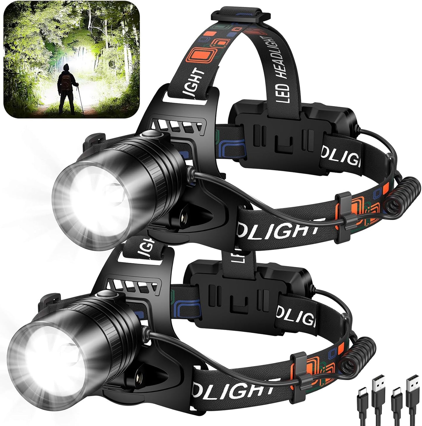 Rechargeable Led Headlamp 99000 Lumen Super Bright 2 Pack