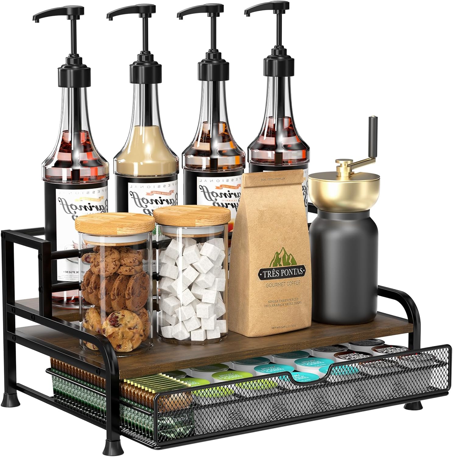 3-Tier Coffee Syrup Rack Organizer for Bottles and K Cups