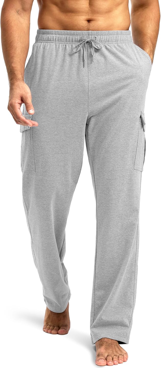Pudolla Men's Cotton Sweatpants with Cargo Pockets for Comfort