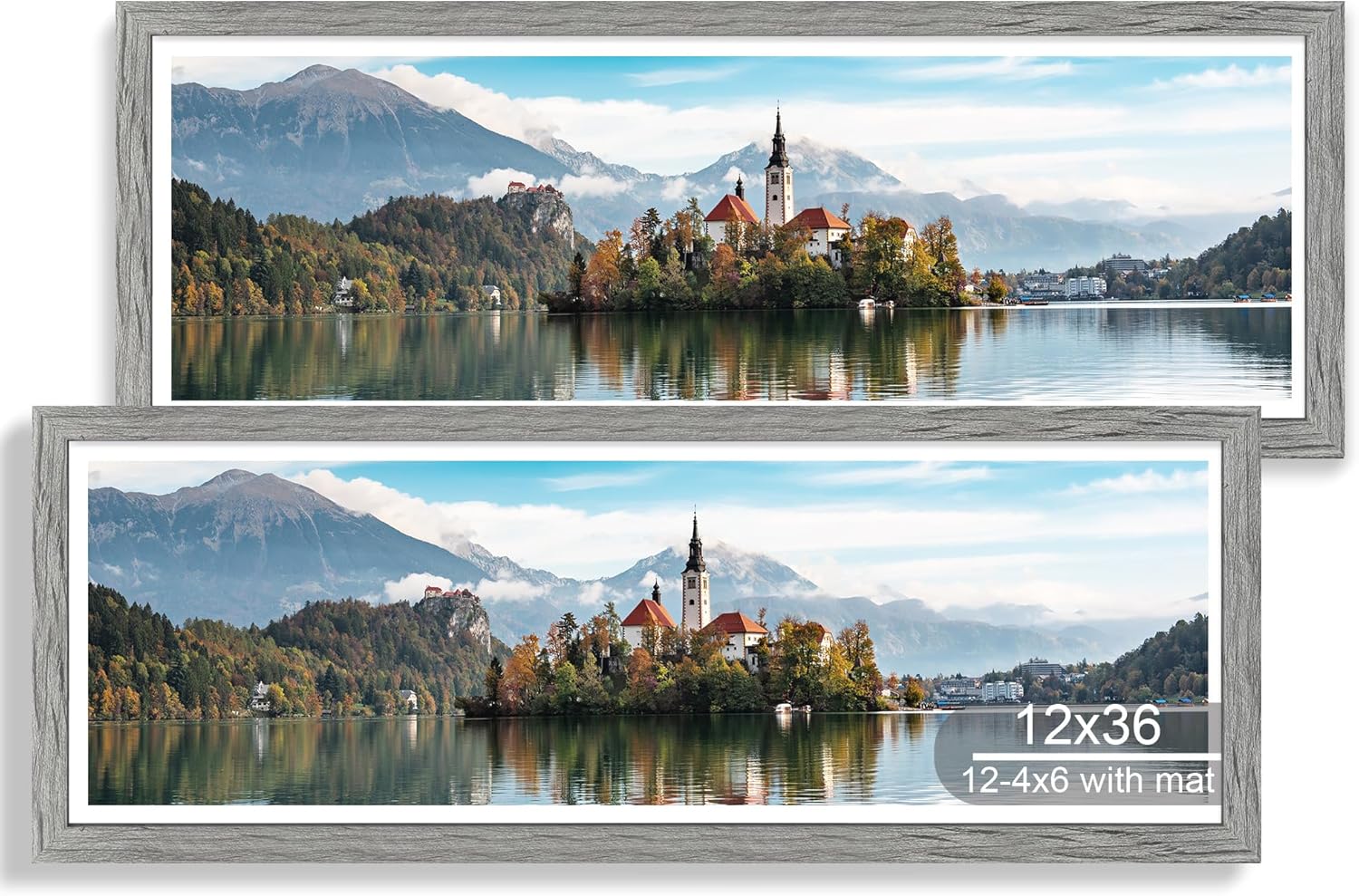 12x36 Picture Frame Set with Real Glass and Grey Wood Finish