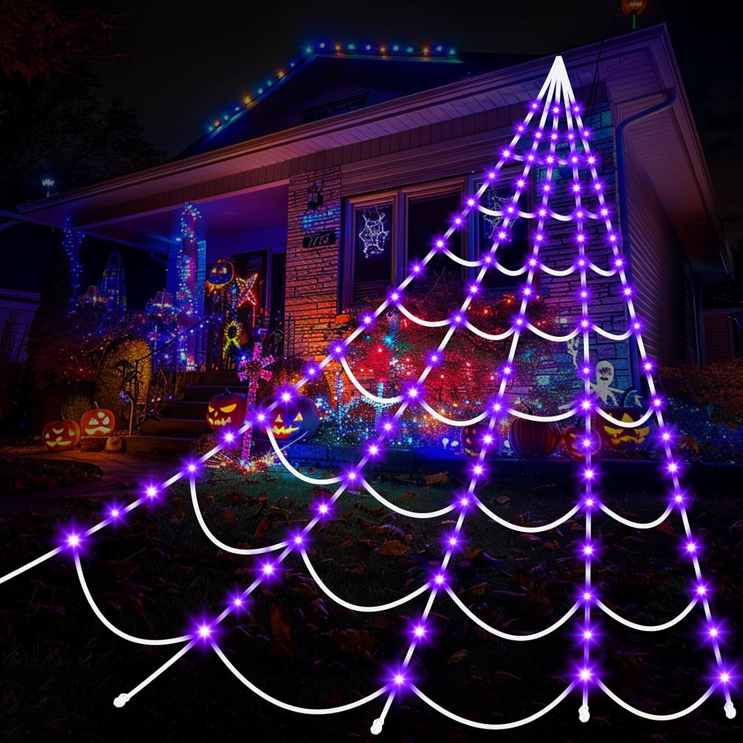 Halloween Decorations Spider Webs Lights with 150 Purple LEDs