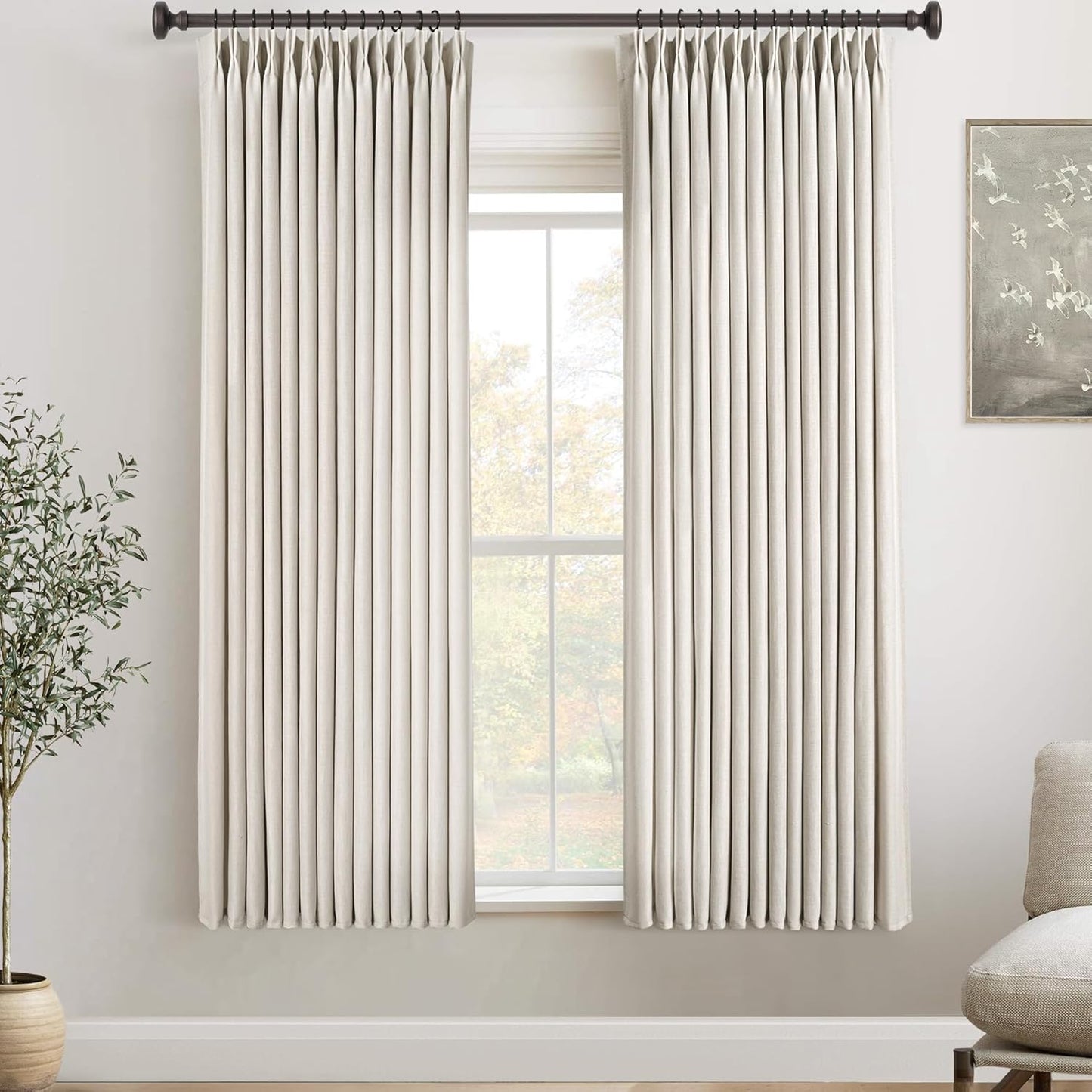 63 Inch Linen Curtains Set for Living Room with Pinch Pleat Design