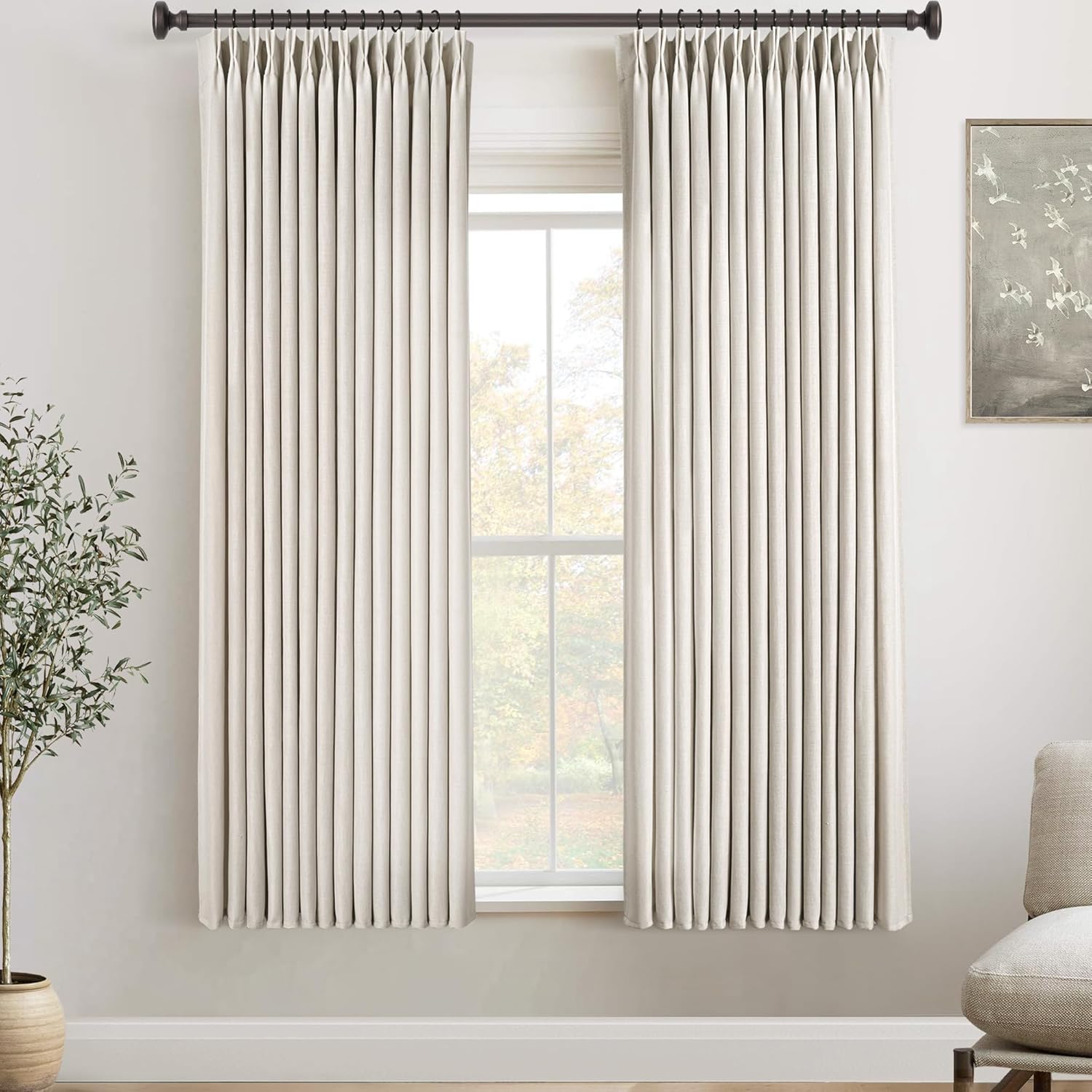 63 Inch Linen Curtains Set for Living Room with Pinch Pleat Design