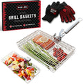 Grill Baskets for Outdoor Grill - 2 Basket Set with Gloves