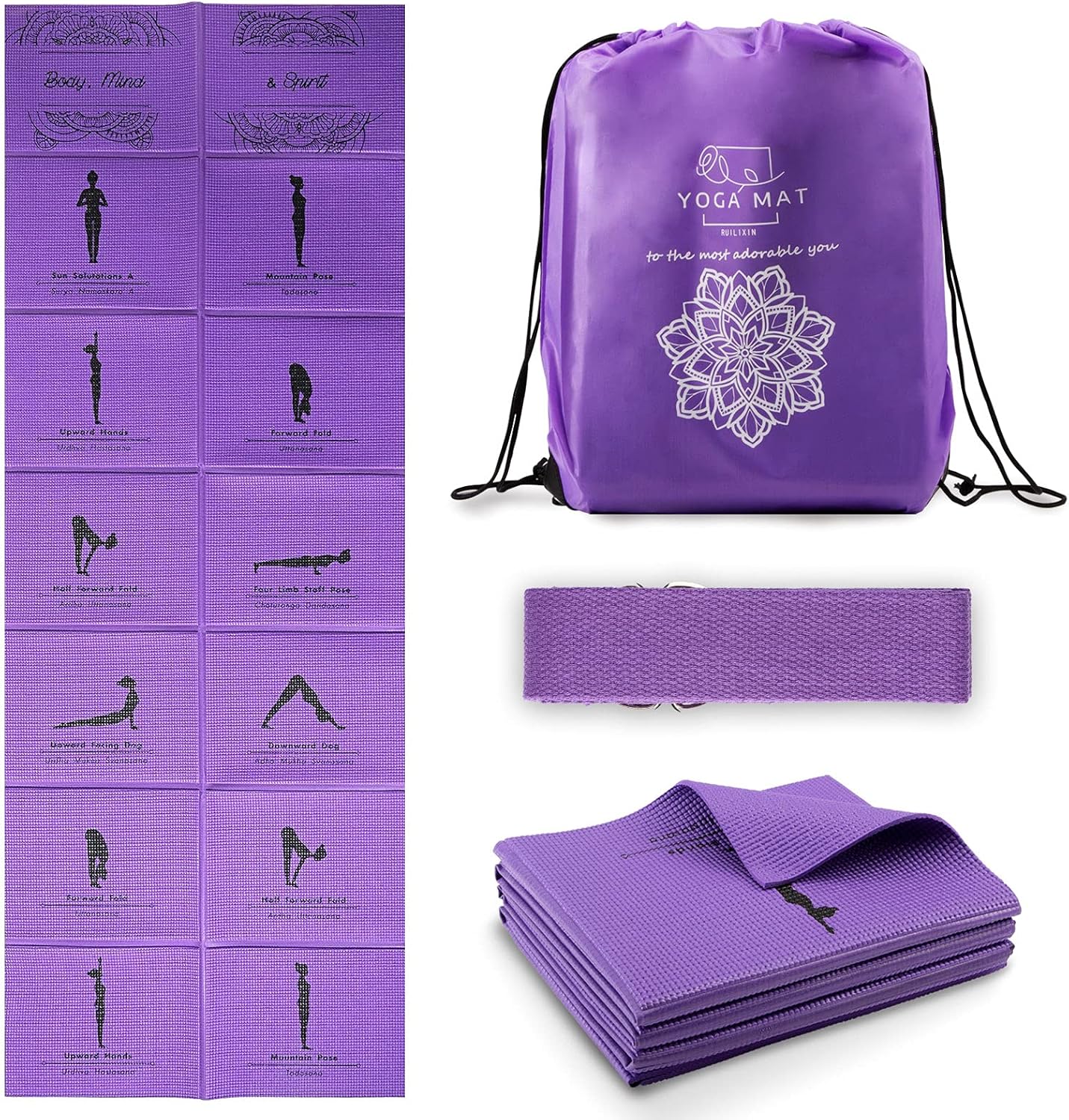 RUILIXIN Foldable Yoga Mat Set - Non Slip, Portable 5mm Mat for Home & Travel