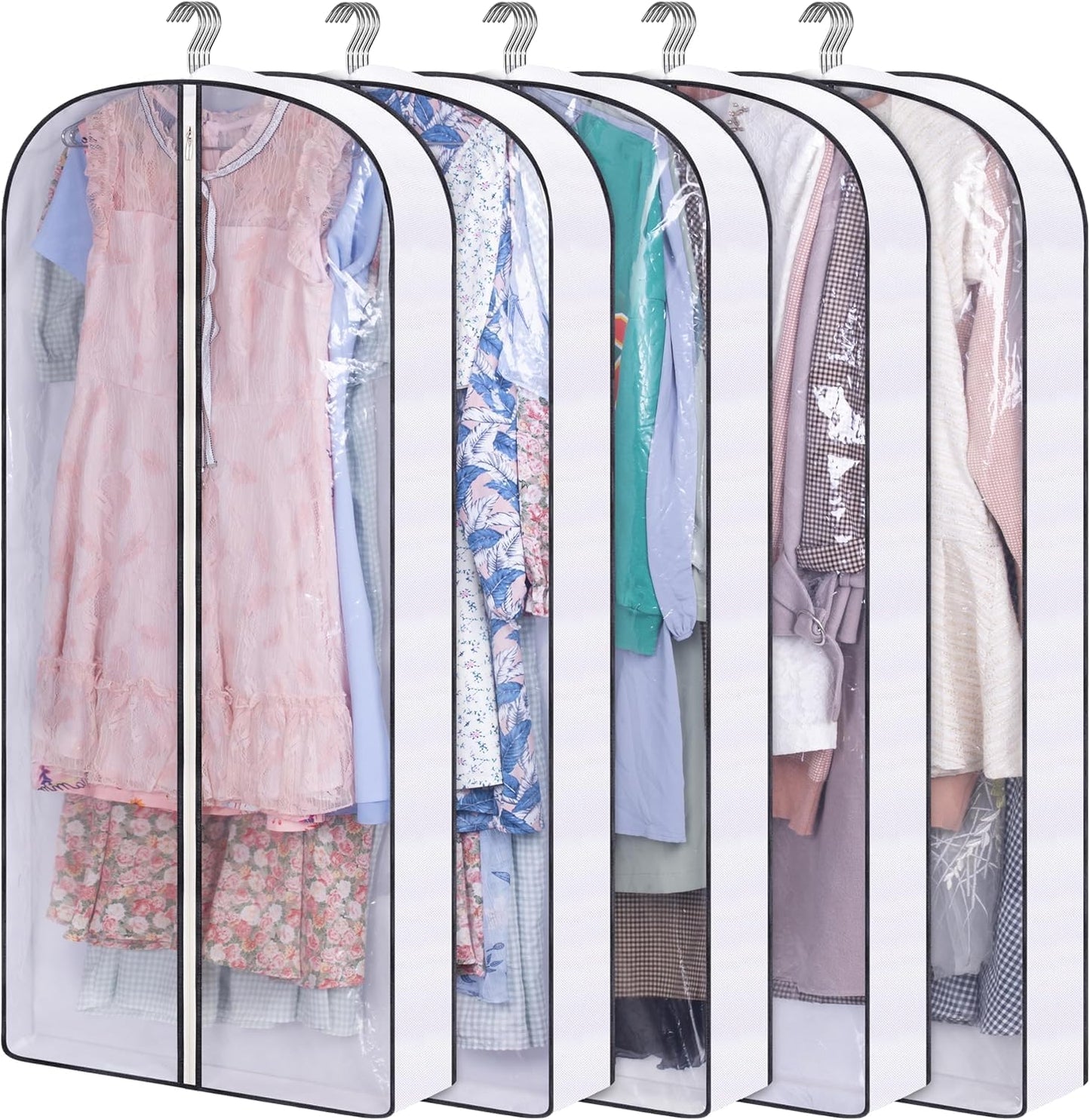50in Clear Garment Bags for Hanging Clothes Storage - 5 Packs