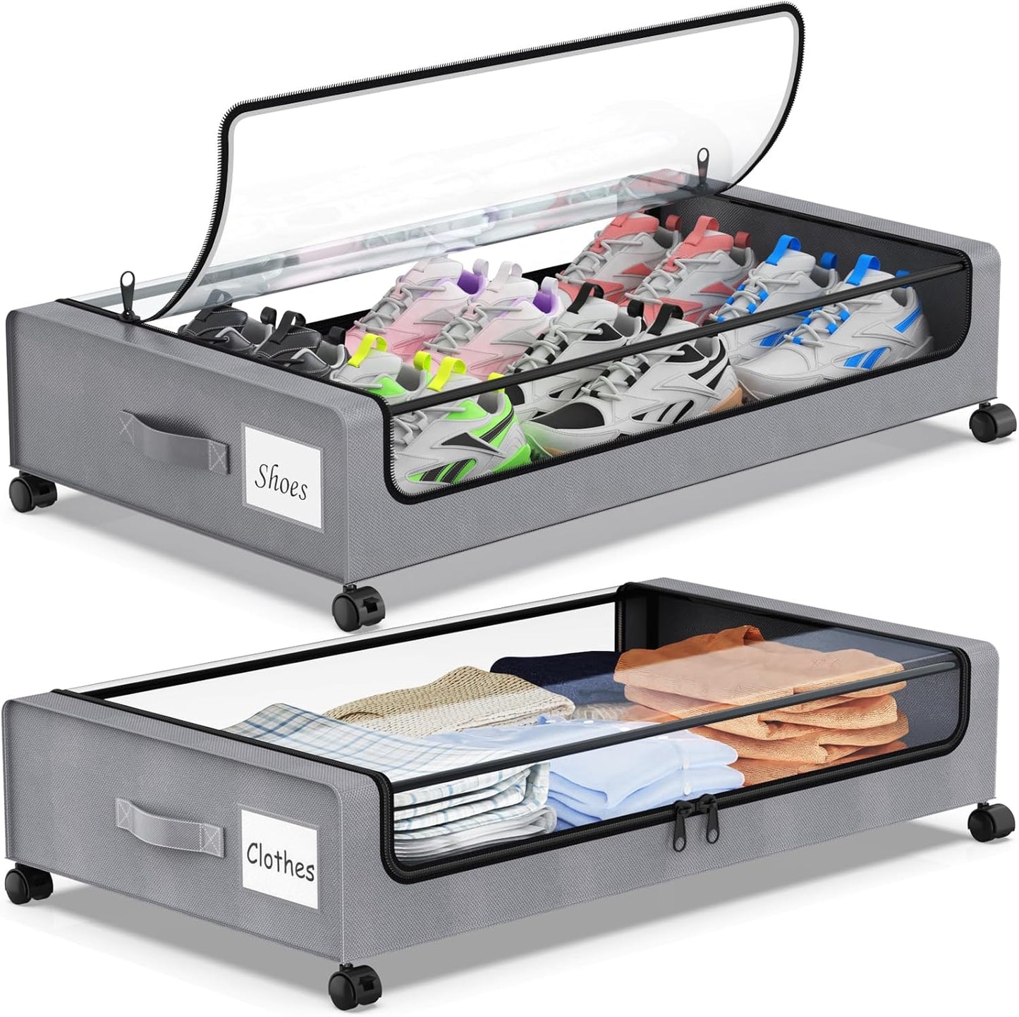 Under Bed Storage with Wheels for Clothes and Shoes Organizer