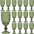 24 Pcs Plastic Goblets 7.5oz Vintage Embossed Wine Glasses - Olive