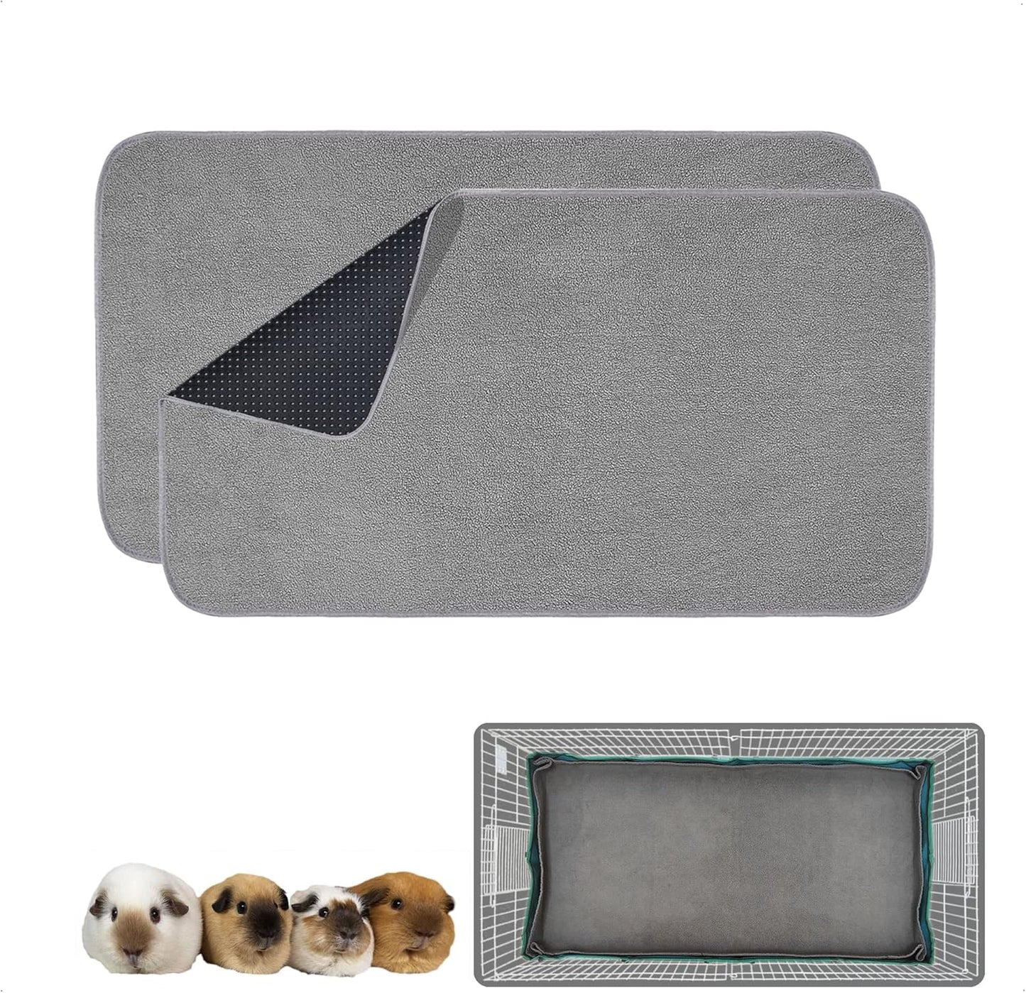 Guinea Pig Cage Liner 2 Pack - Washable Leakproof Fleece Pads