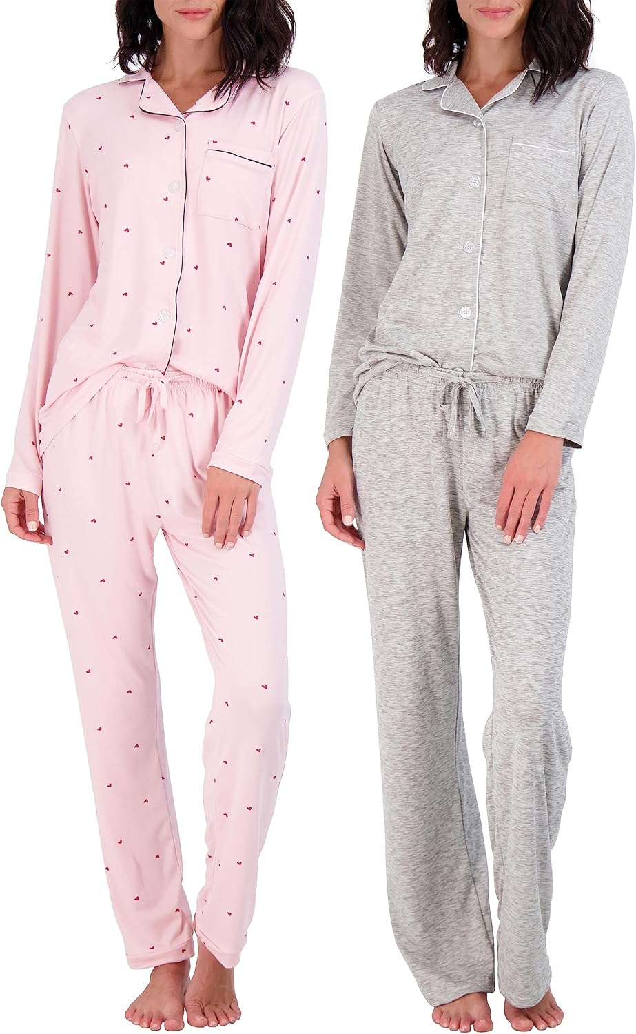 Real Essentials Women's Pajamas Set: Cozy Button Down Sleepwear
