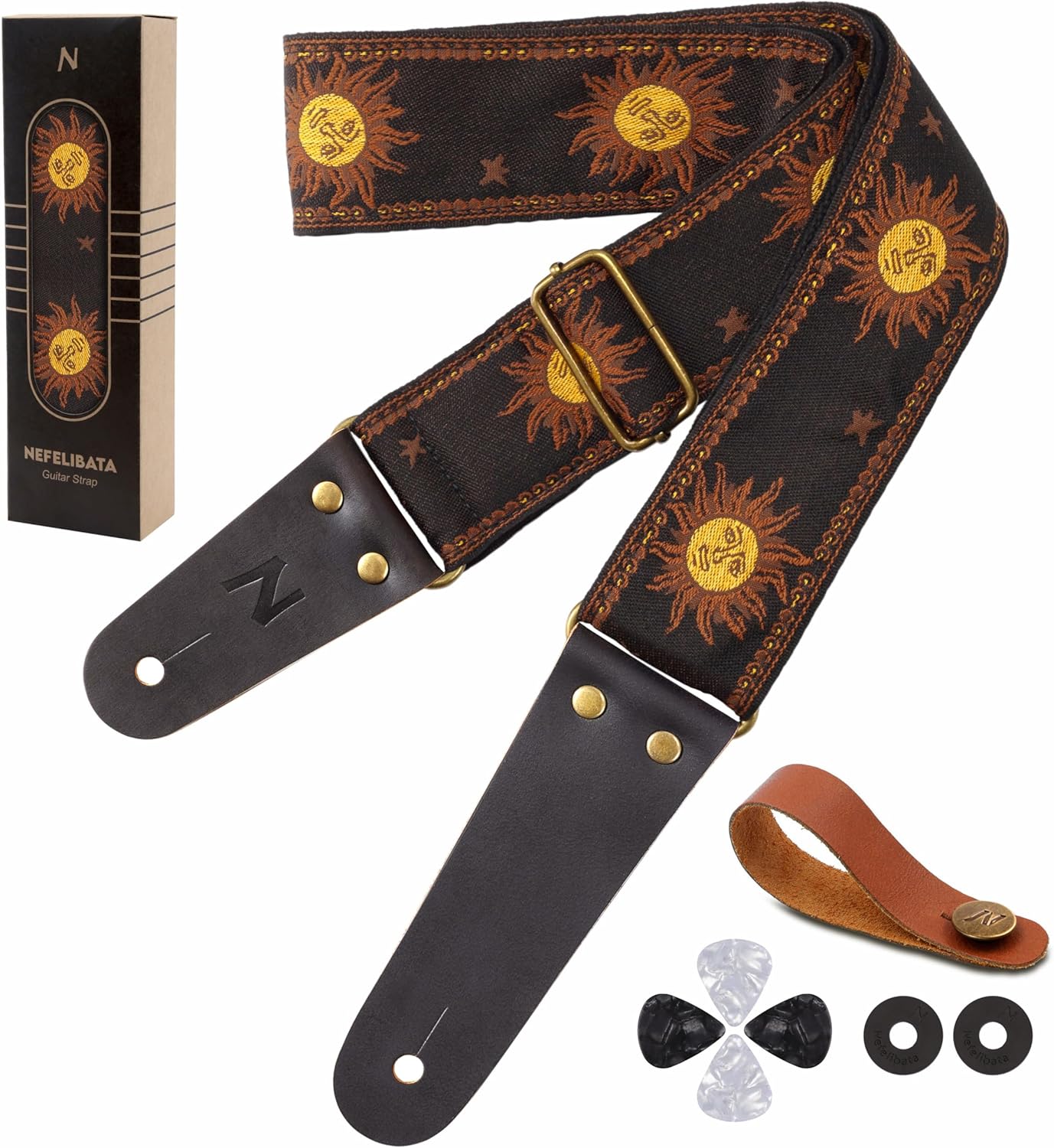 Nefelibata Sun Embroidered Guitar Strap Kit