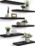 PHPH Wood Floating Shelves for Wall - Set of 6 Black 17 in