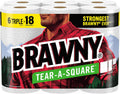 Brawny Tear-A-Square Paper Towels 6 Triple Rolls - Strong 3-Ply