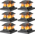 Solar Flame Post Cap Lights 6-Pack - Flickering Flame Solar Post