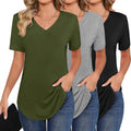 Ficerd 3 Pack Women's Short Sleeve Tunic Tops - Soft Everyday V Neck