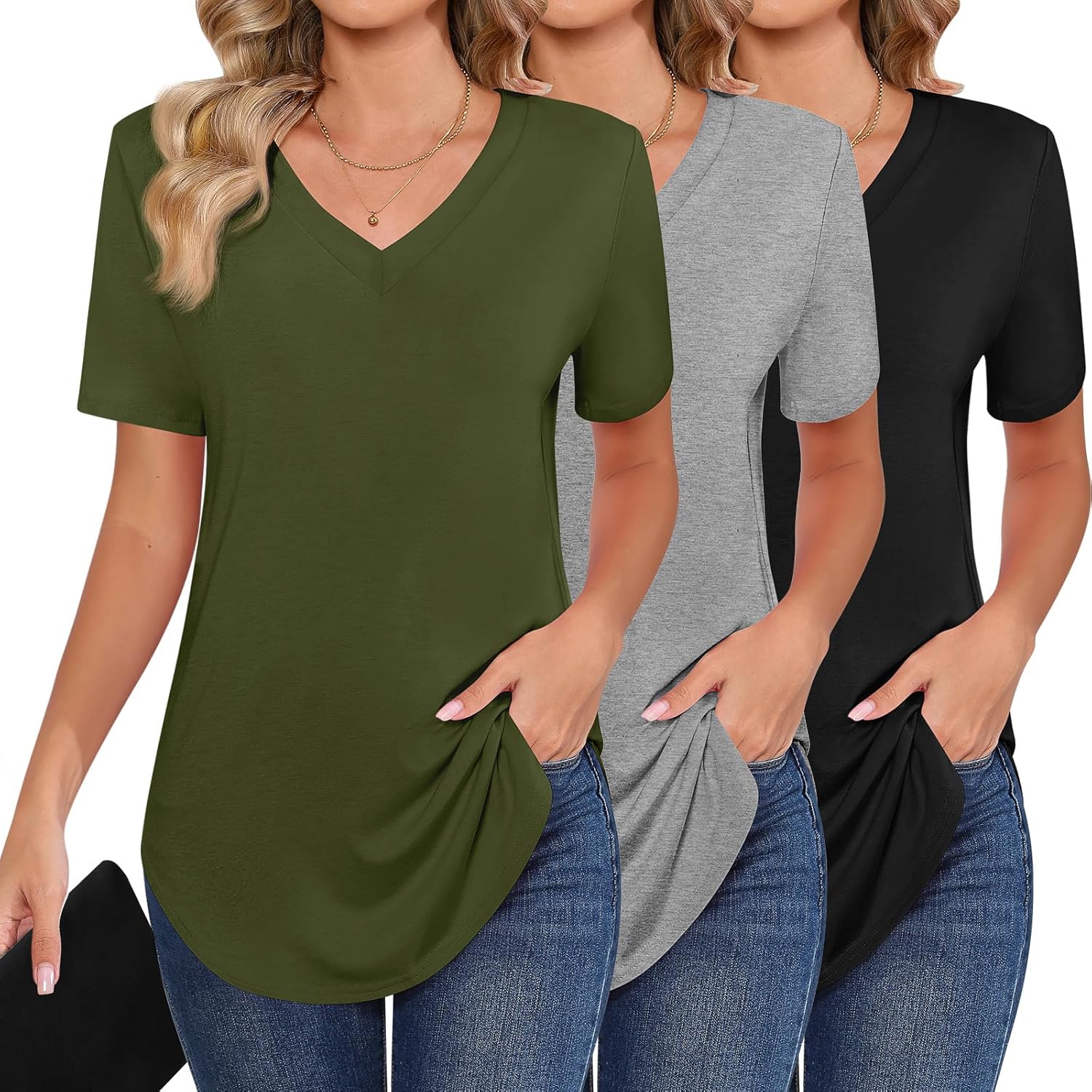 Ficerd Women's Short Sleeve Tunic Tops for Casual Summer Wear