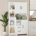 71 in Tall Kitchen Pantry Cabinet - Farmhouse Storage with Microwave