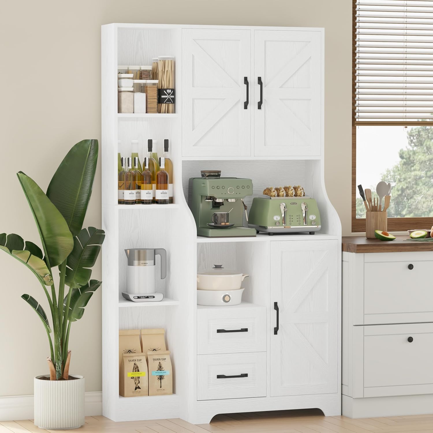 Farmhouse Pantry Cabinet with Microwave Stand - Organize in Style!