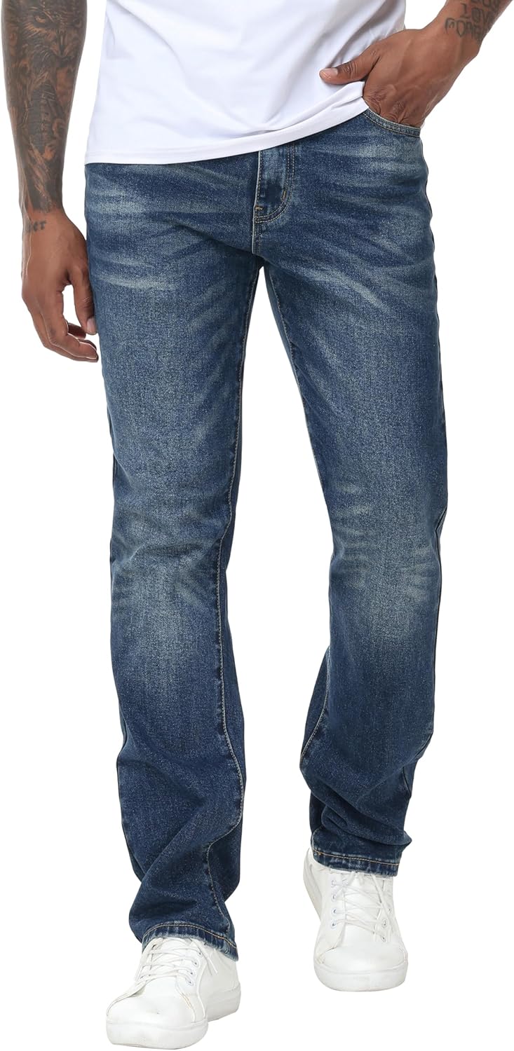 Men's Stretch Regular Fit Straight-Leg Cotton Denim Pants