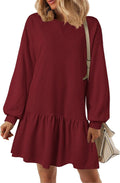 PRETTYGARDEN Patchwork Sweatshirt Dress - Comfortable Fall Babydoll