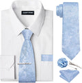 Barry.Wang Solid Colors Mens Dress Shirt and Tie Set - Value 6PCS Set