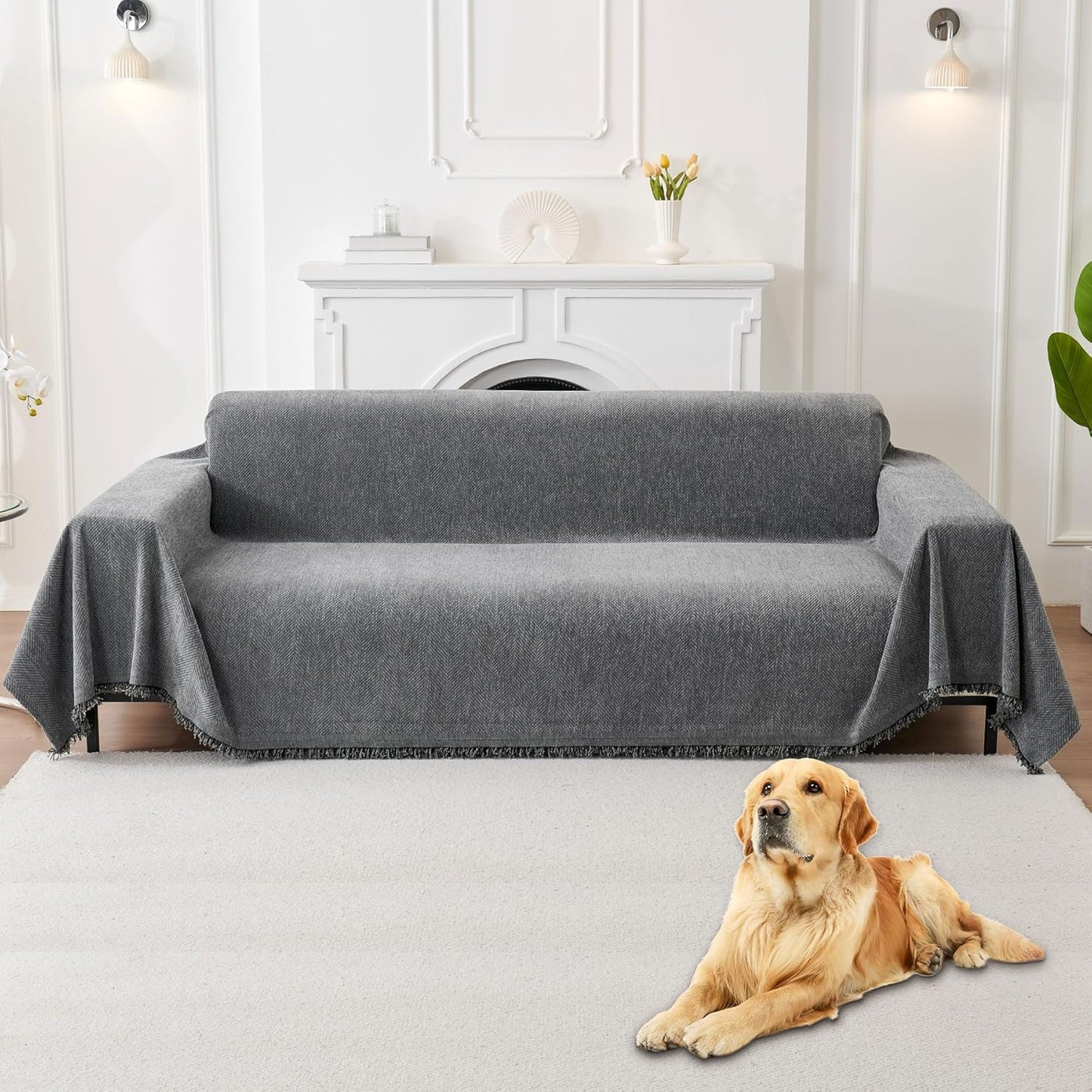 HAOMAIJIA Non Slip Couch Cover for 3 Cushion Sofa - Grey