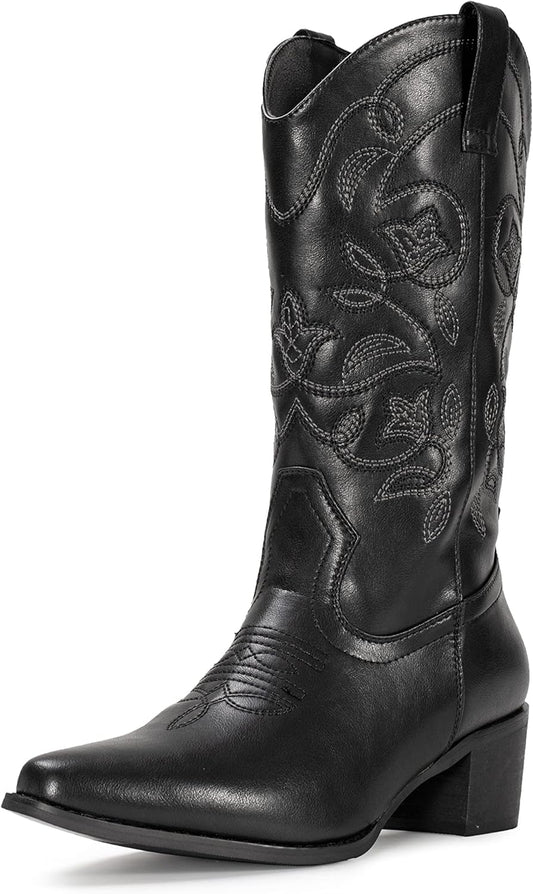 IUV Cowboy Boots for Women - Stylish Pointy Toe Western Boots