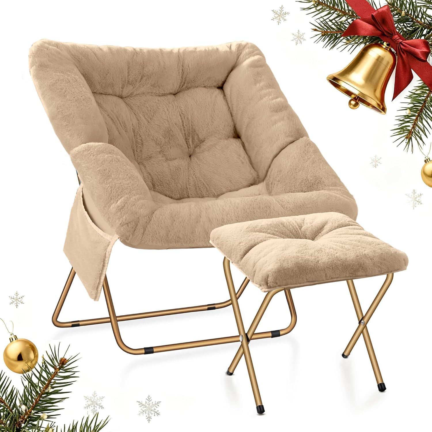 Comfy Saucer Chair for Adults - Soft Faux Fur Lounge Chair
