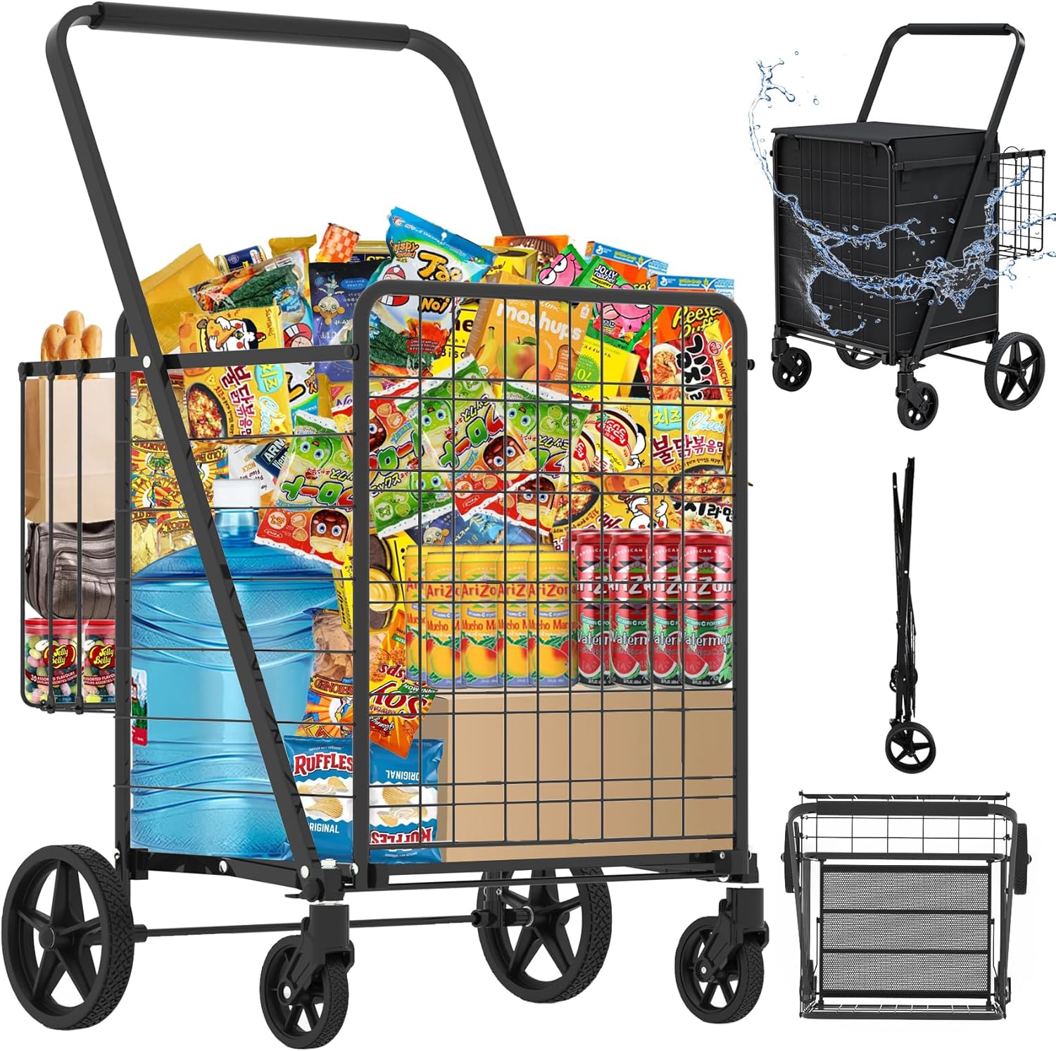 Heavy Duty Folding Shopping Cart with 360 Swivel Wheels