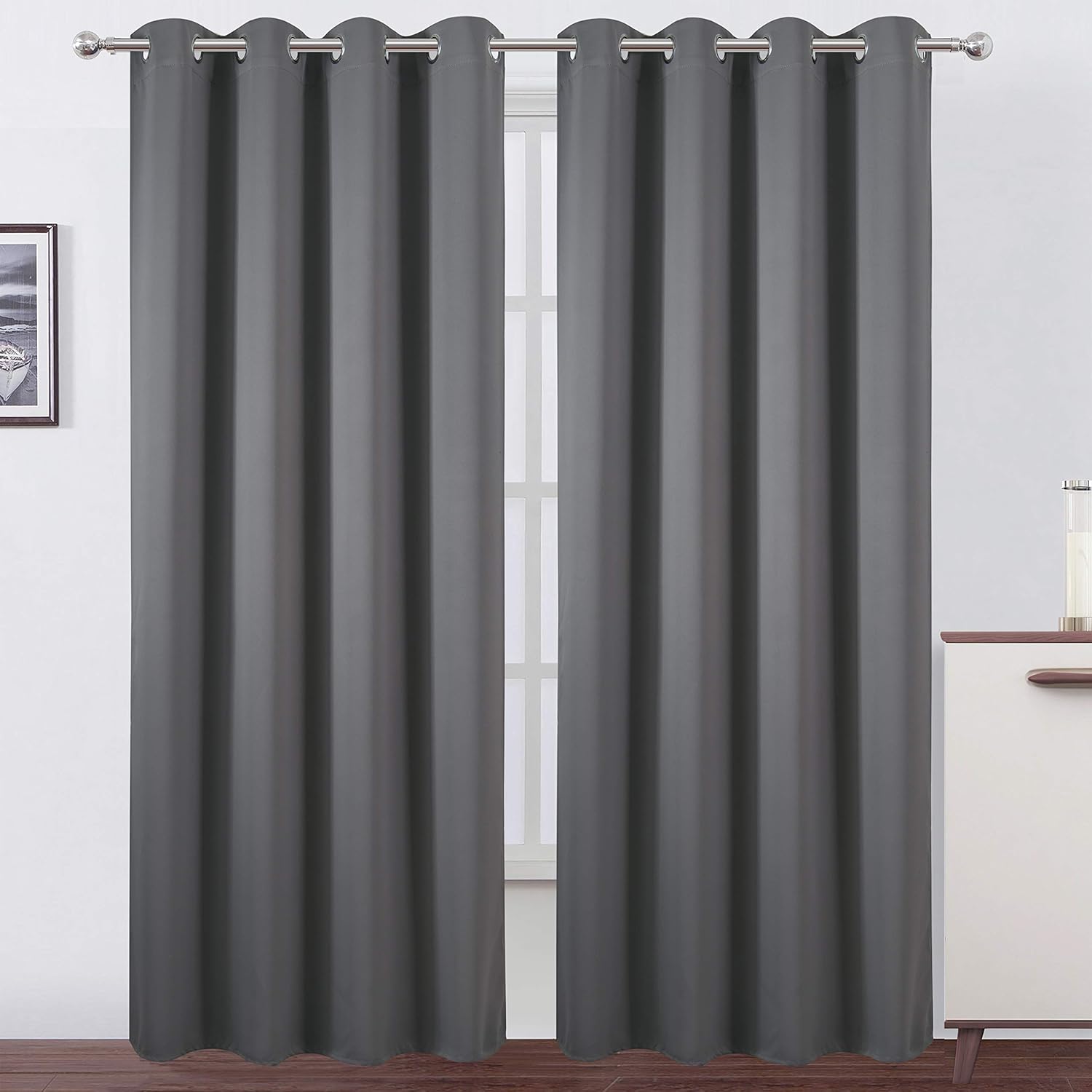 LEMOmo Grey Blackout Curtains for Bedroom - Thermal Insulated Panels