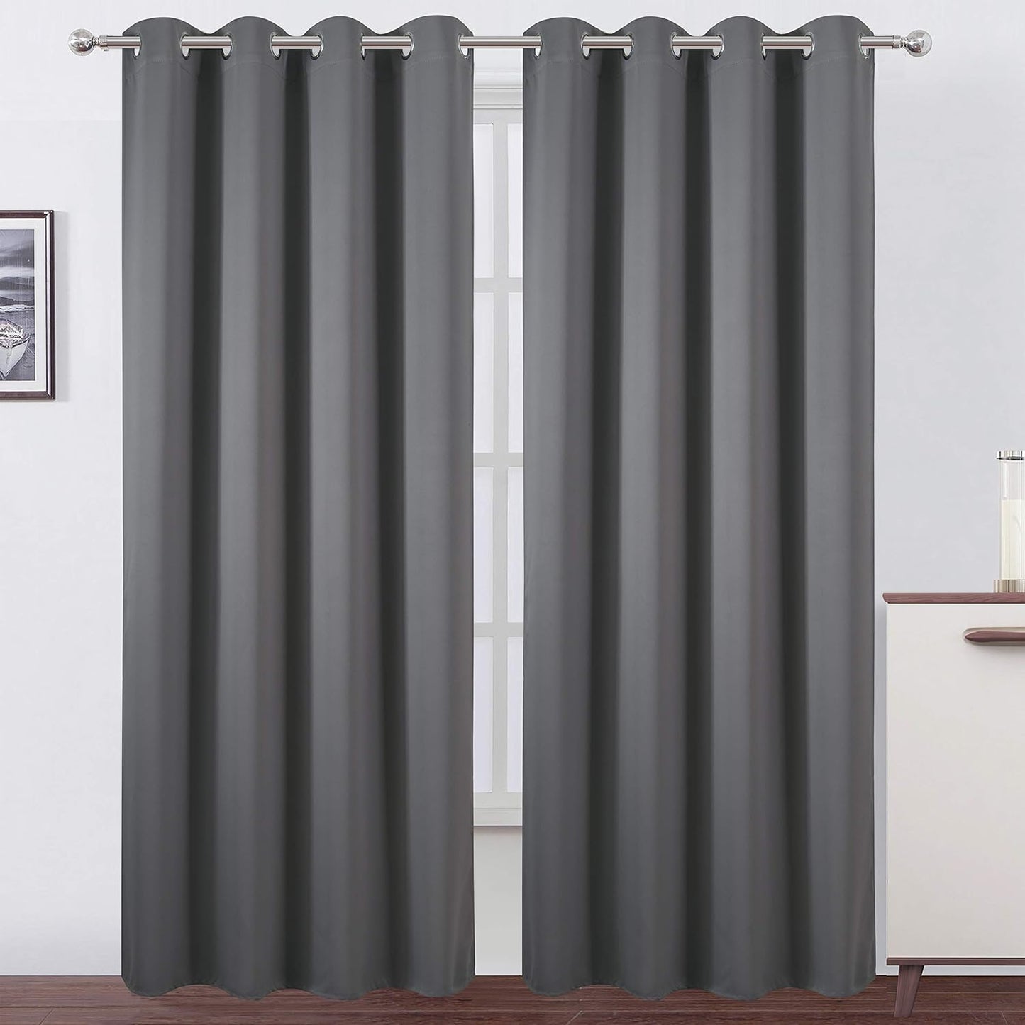 LEMOmo Grey Blackout Curtains for Bedroom - Thermal Insulated Panels