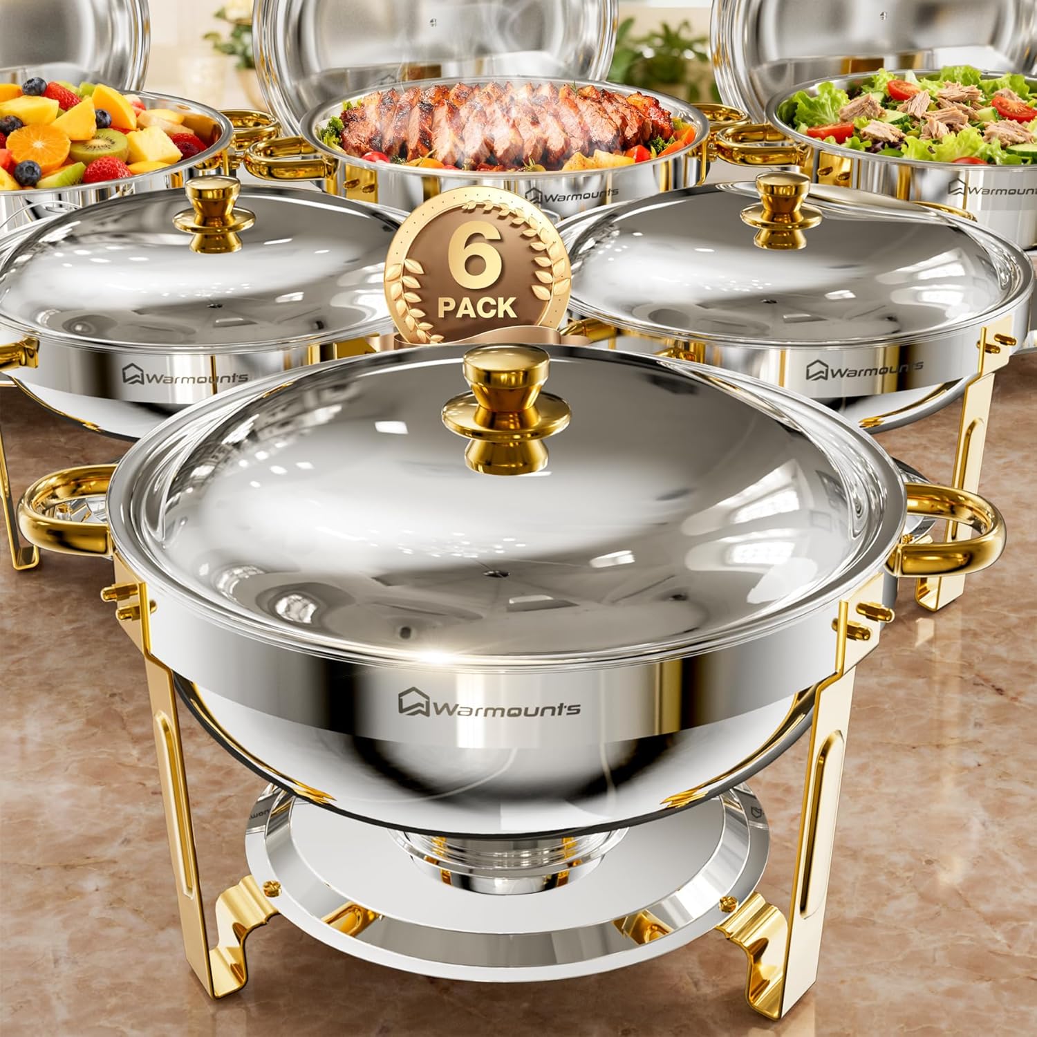 WARMOUNTS Round Chafing Dishes Set for Elegant Buffets and Events