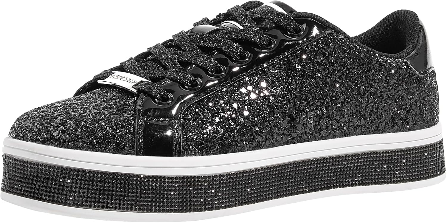 LUCKY STEP Women's Platform Glitter Sneakers for Chic Style