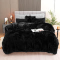 Fluffy Plush Black Duvet Cover Set King Size - Ultra Soft Velvet
