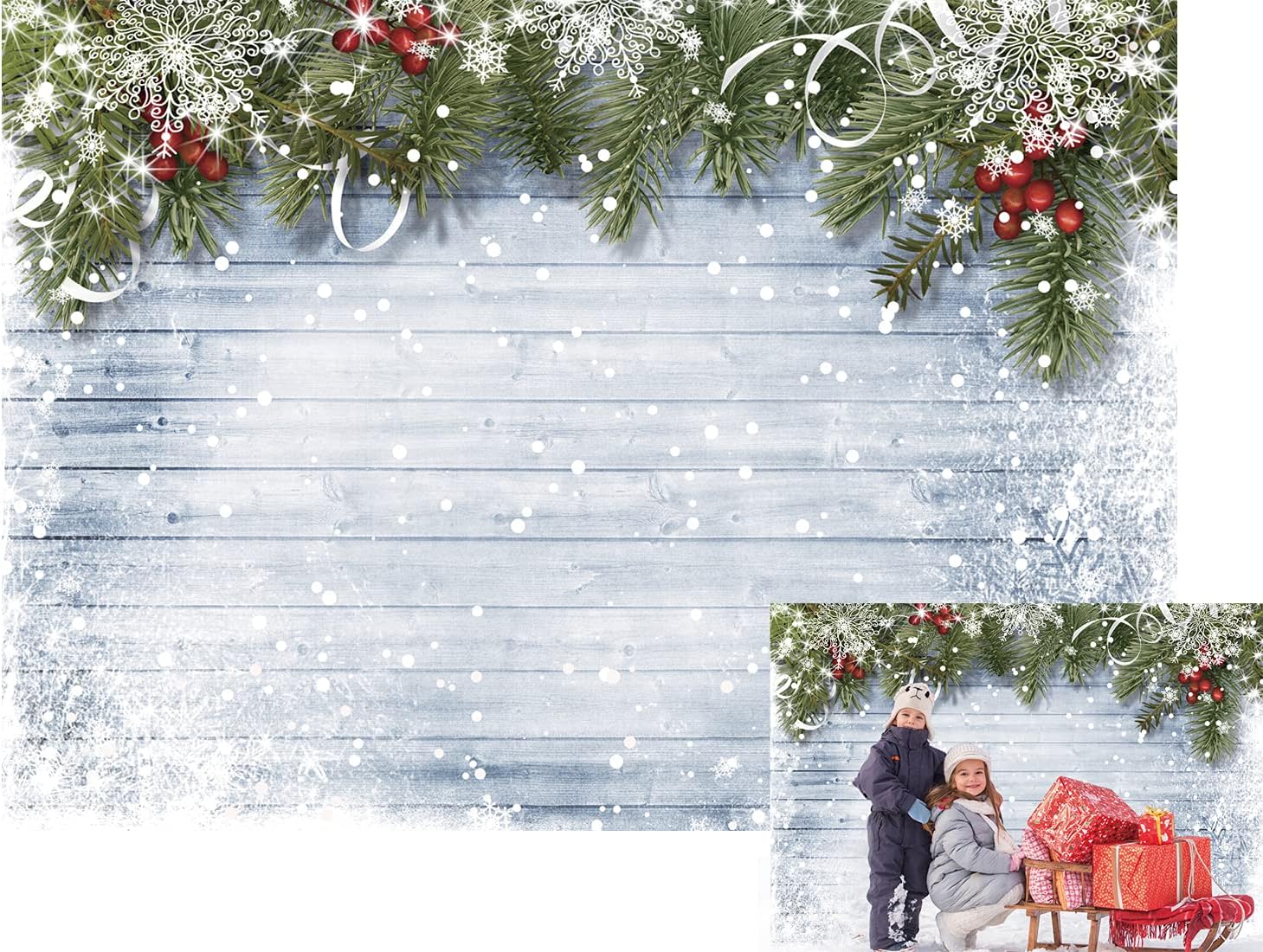 LTLYH 10x8ft Winter Snowflake Backdrop for Christmas Photos