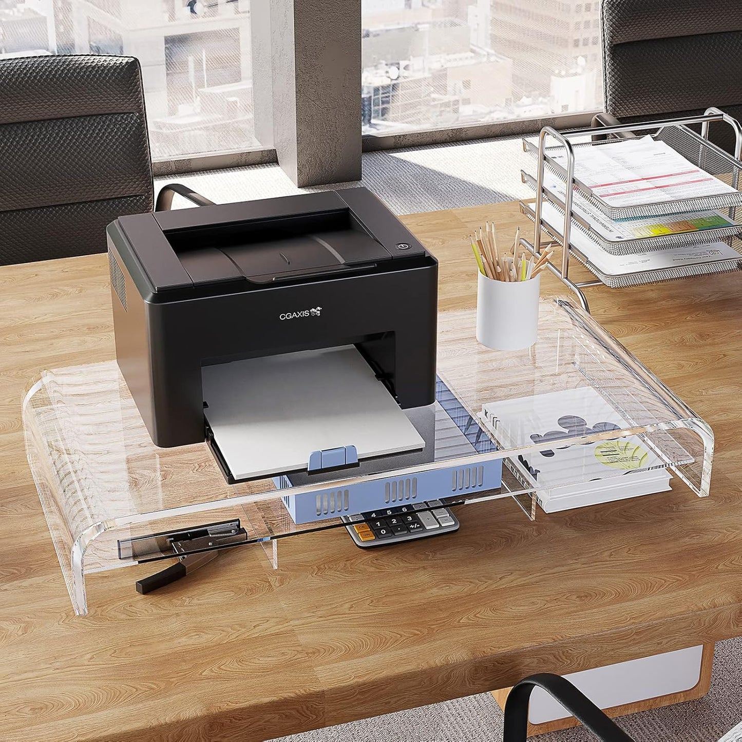 Acrylic Monitor Stand with Removable Storage Compartment for TV