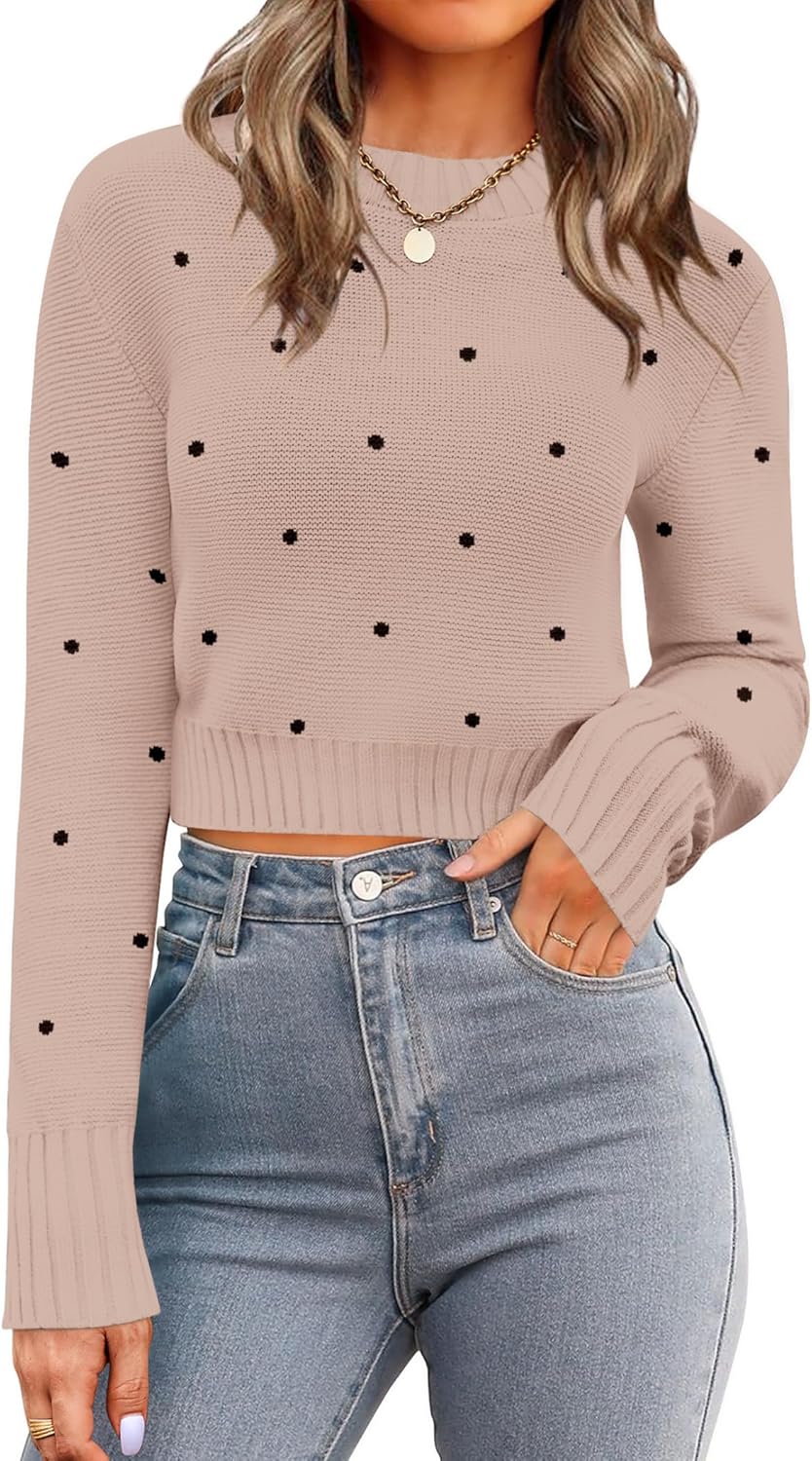Trendy Long Sleeve Ribbed Knit Cropped Sweater for Women