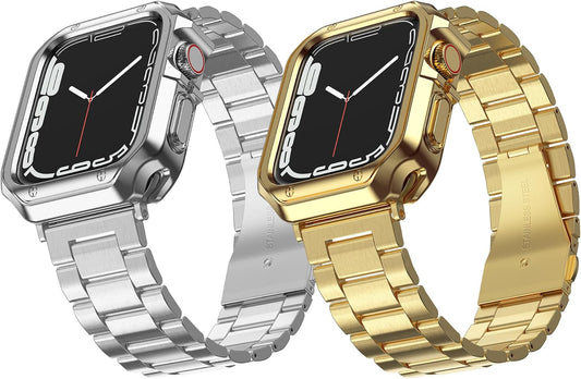 Stylish Stainless Steel Apple Watch Band with TPU Cover Case