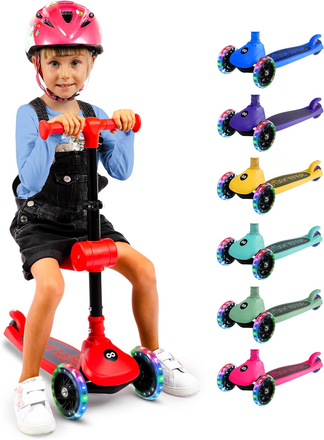 SereneLife 3-Wheel Foldable Kids Scooter with LED Lights