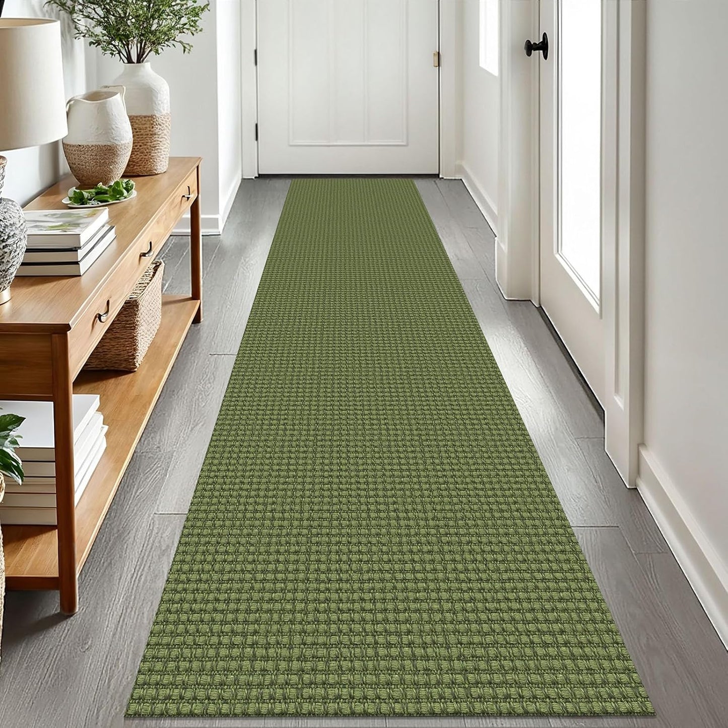 Woven Runner Rug 2x8 Ft for Hallways and Kitchens - Green