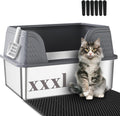 Extra Large Stainless Steel Cat Litter Box XXXL - High Sided Metal