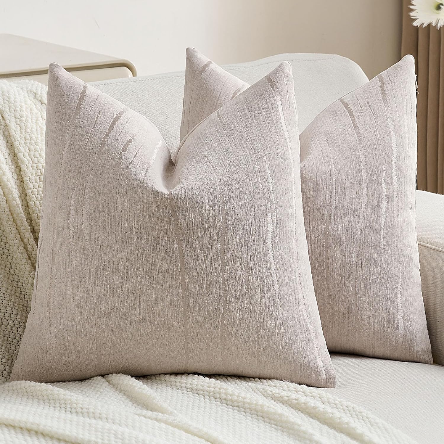 FUTEI Beige Chenille Decorative Throw Pillow Covers for Home