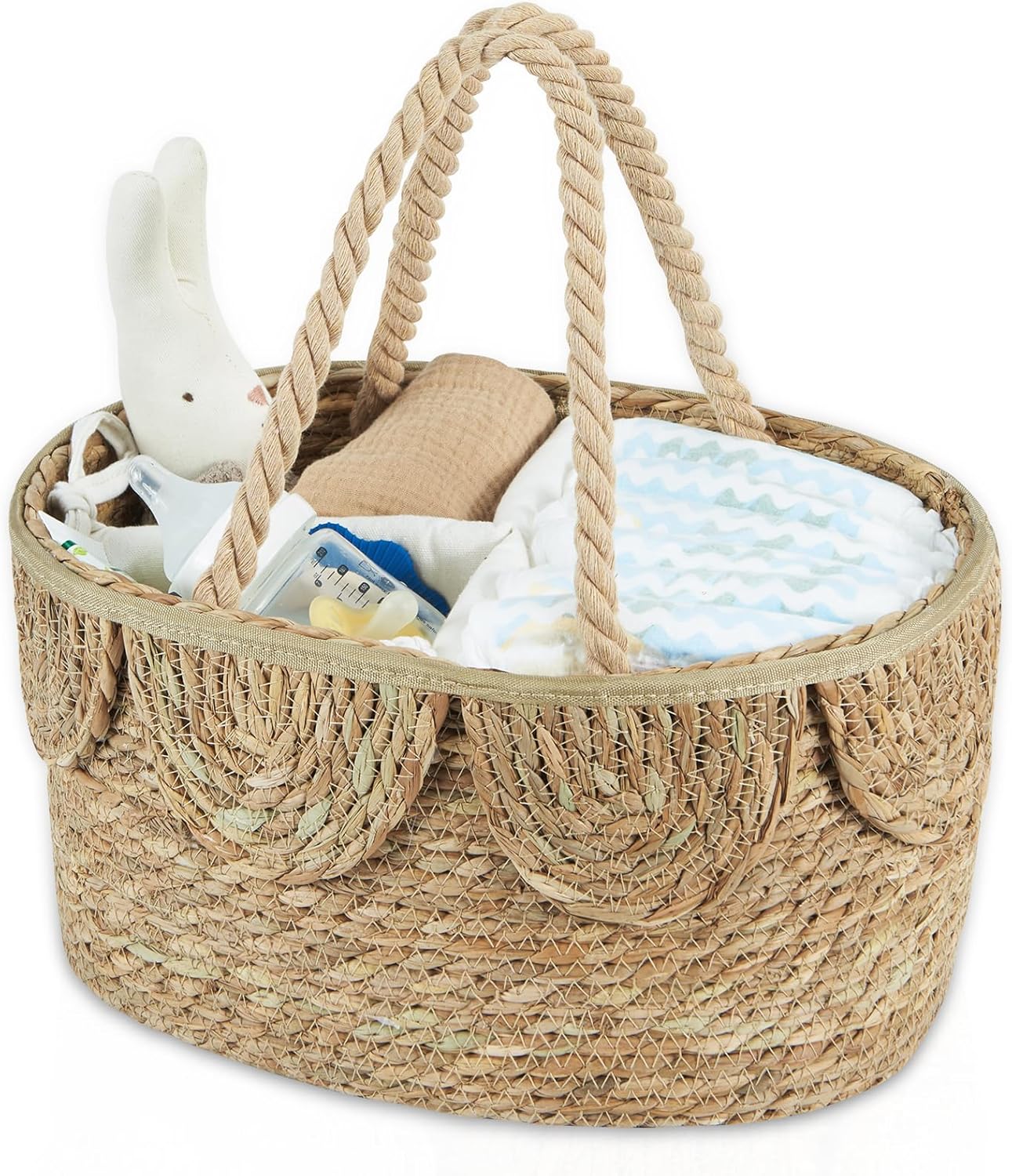 Portable Natural Wicker Diaper Caddy Organizer for Nursery